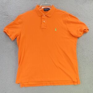 Ralph Lauren Polo Shirt Mens Large Orange Short Sleeve Green Pony